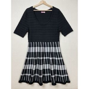 Candies Y2K Fit & Flare Women's Ribbed Knit Short Dress XL* Black & White Skater